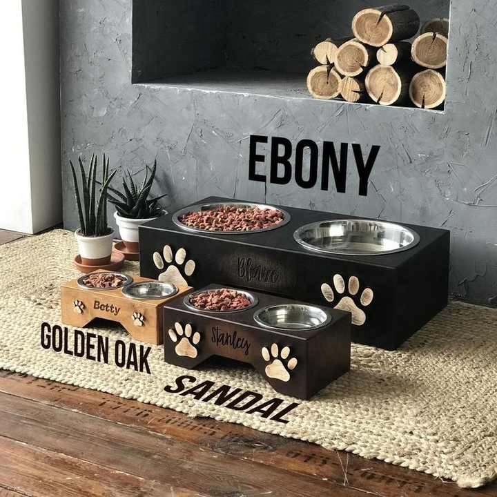 Wood Raised Dog Bowl Elevated Dog Bowl Rustic Farmhouse Dog Feeding Stand