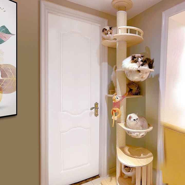 Petdom Large Cats Trees Play Furniture Scratcher Modern Cat Ceiling Tree Tower Multi-Layer Cat Climbing Frame Tree