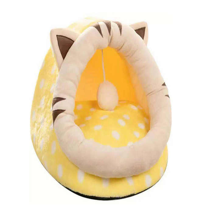 Pink Grey Yellow Cat Bed Cute Shape Design