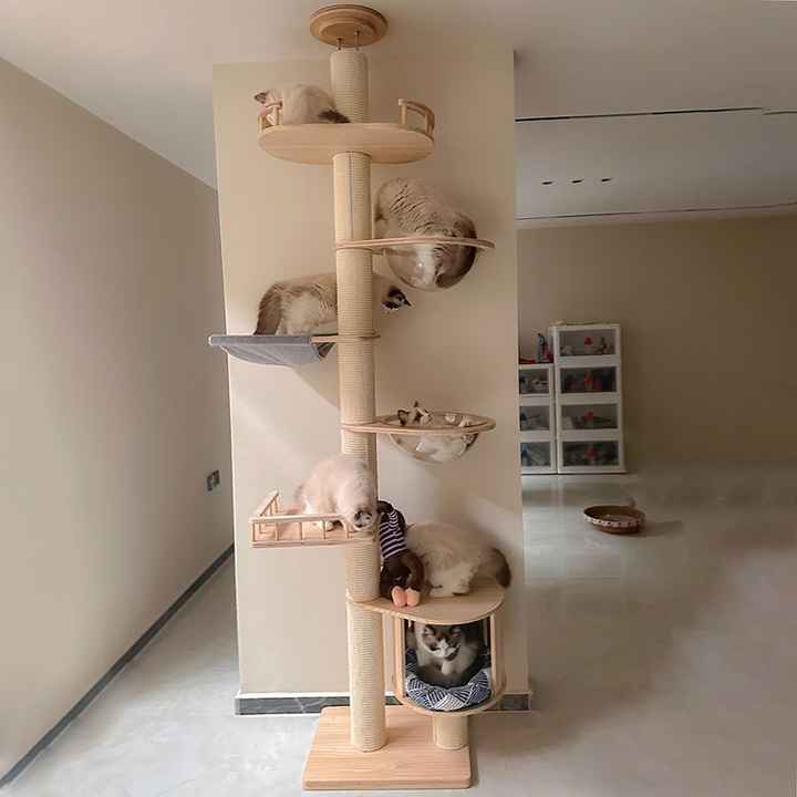 Petdom Large Cats Trees Play Furniture Scratcher Modern Cat Ceiling Tree Tower Multi-Layer Cat Climbing Frame Tree