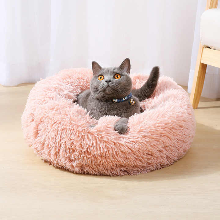 Soft Luxury Plush Pink Grey White Pet Cushion Round Cat Dog Bed