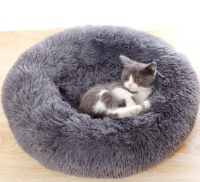 Soft Luxury Plush Pink Grey White Pet Cushion Round Cat Dog Bed