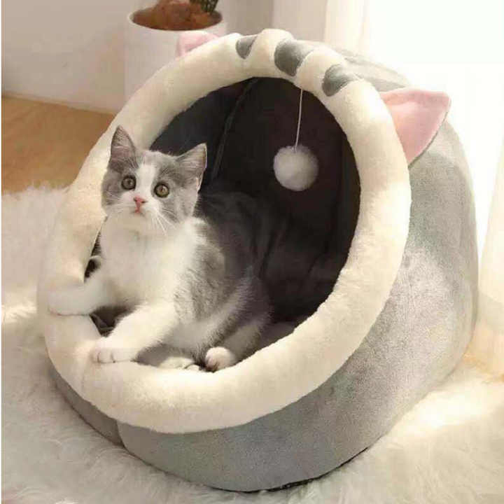 Pink Grey Yellow Cat Bed Cute Shape Design