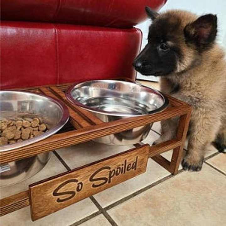 Wood Raised Dog Bowl Elevated Dog Bowl Rustic Farmhouse Dog Feeding Stand