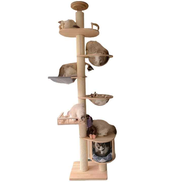 Petdom Large Cats Trees Play Furniture Scratcher Modern Cat Ceiling Tree Tower Multi-Layer Cat Climbing Frame Tree