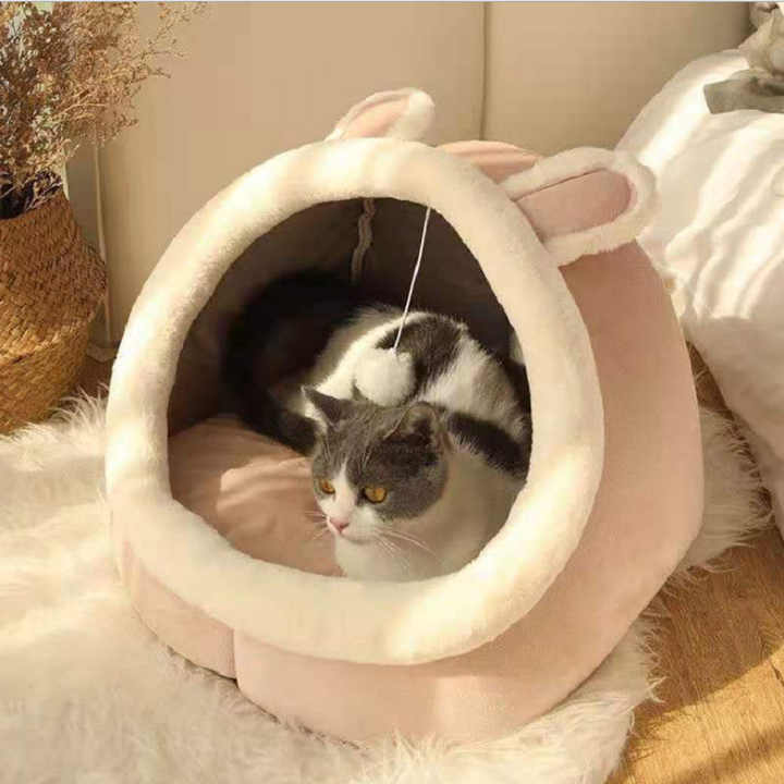 Pink Grey Yellow Cat Bed Cute Shape Design