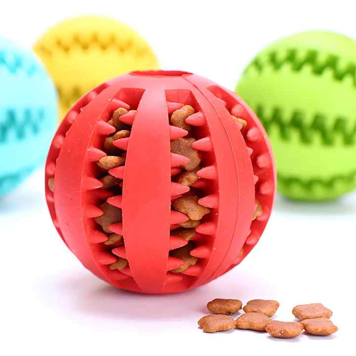 Dog Toy Interactive Durable Soft Rubber Ball Puppy Cat Chew Toys Dog Food Treat Feeder Tooth Cleaning Ball IQ Training Ball