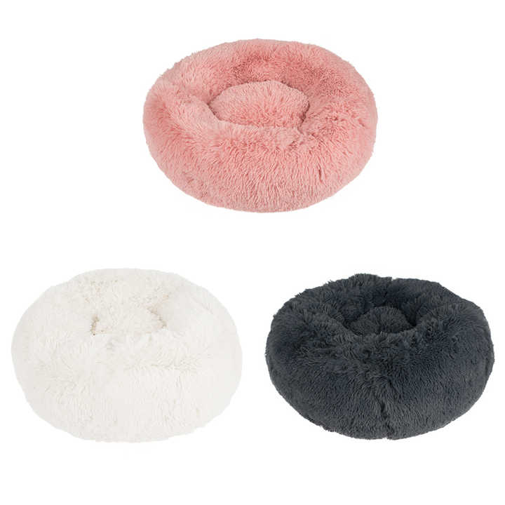 Soft Luxury Plush Pink Grey White Pet Cushion Round Cat Dog Bed