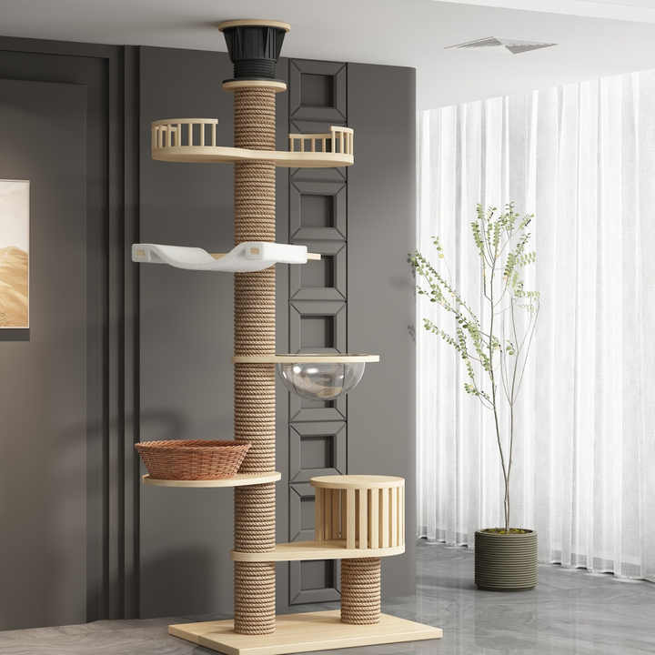 Petdom Large Cats Trees Play Furniture Scratcher Modern Cat Ceiling Tree Tower Multi-Layer Cat Climbing Frame Tree