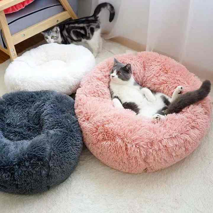 Soft Luxury Plush Pink Grey White Pet Cushion Round Cat Dog Bed